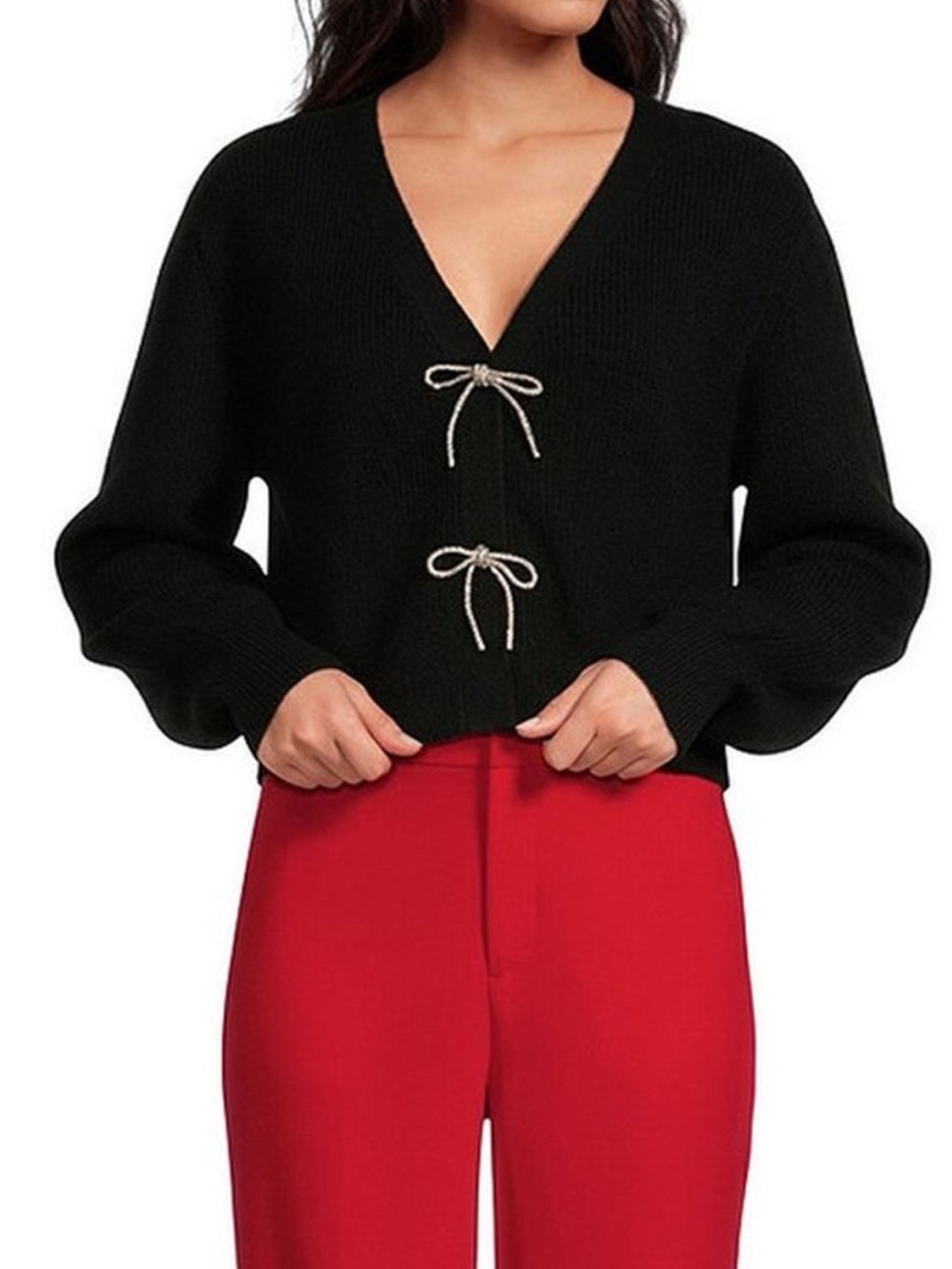 A Loves A Crystal Bow Black Sweater